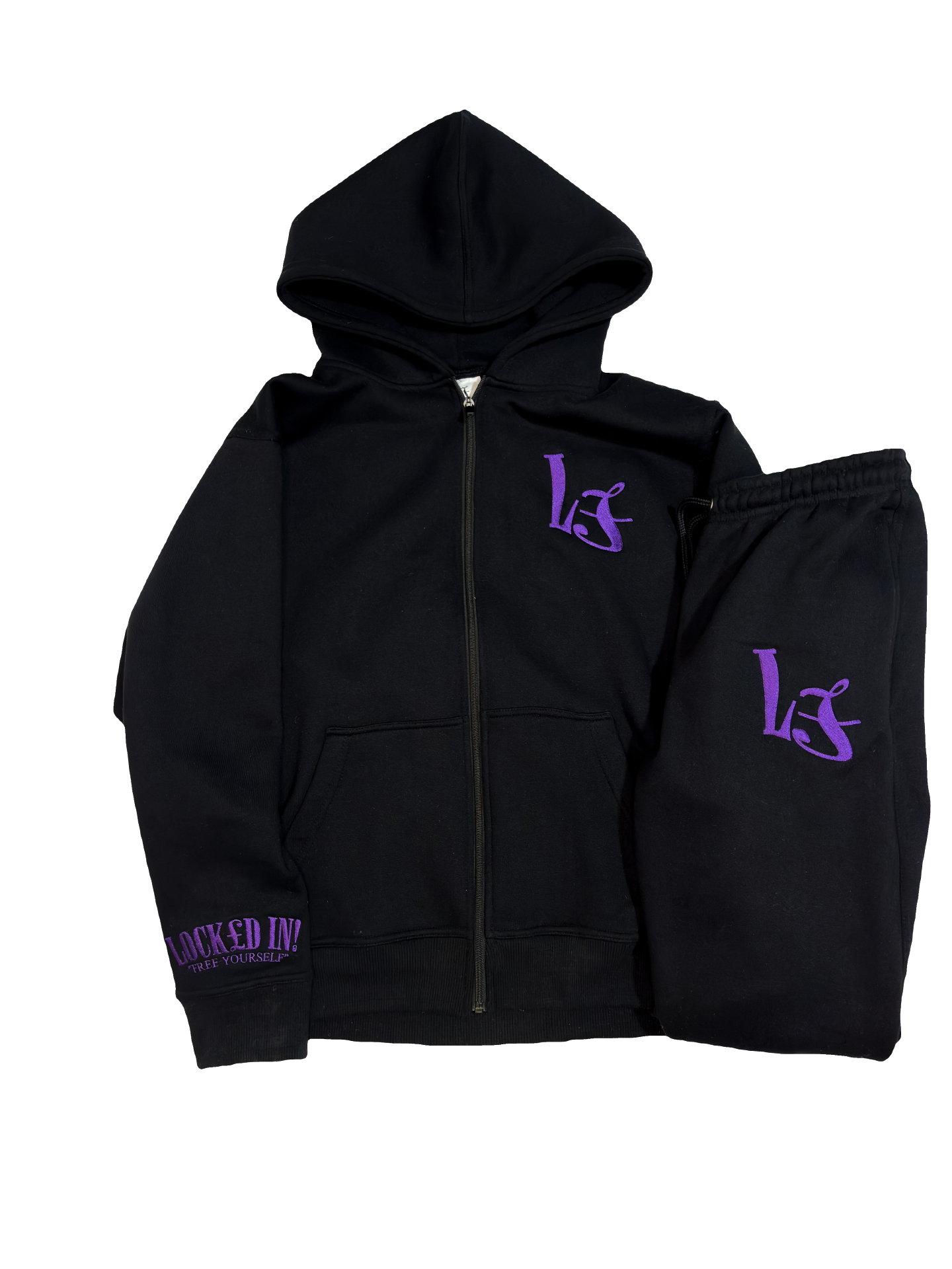 L£ BLACK/PURPLE EMBROIDERED ZIP TRACKSUIT: PRE-ORDER