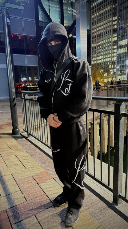 BLACK WHITE ARABIC ZIP TRACKSUIT