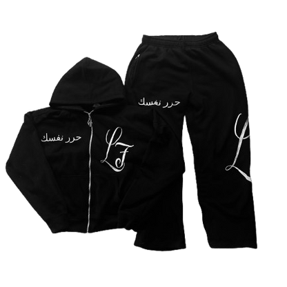 BLACK WHITE ARABIC ZIP TRACKSUIT