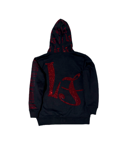 LOCK£D IN! RHINESTONE FULL ZIP - BLACK/RED