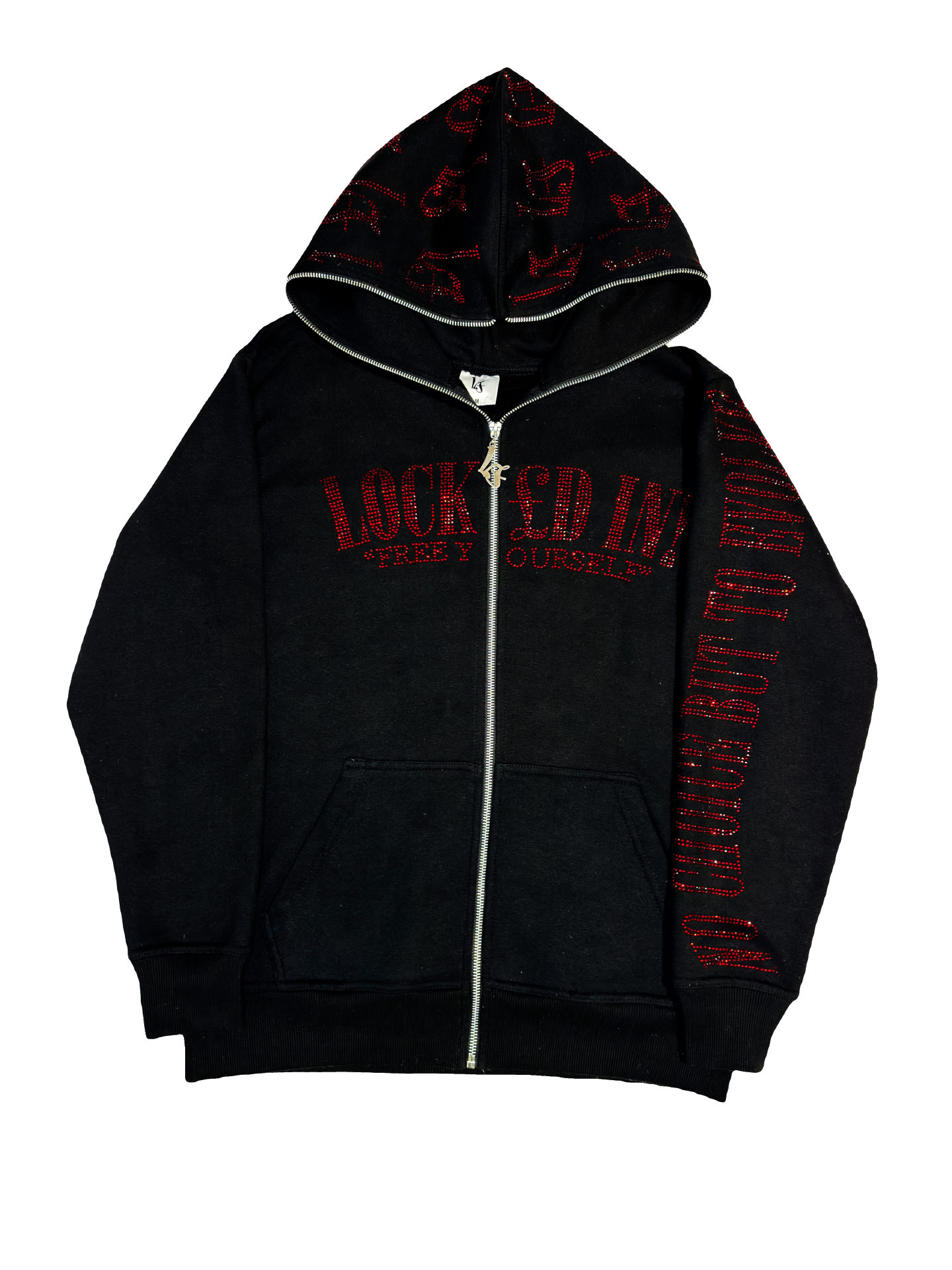 LOCK£D IN! RHINESTONE FULL ZIP - BLACK/RED