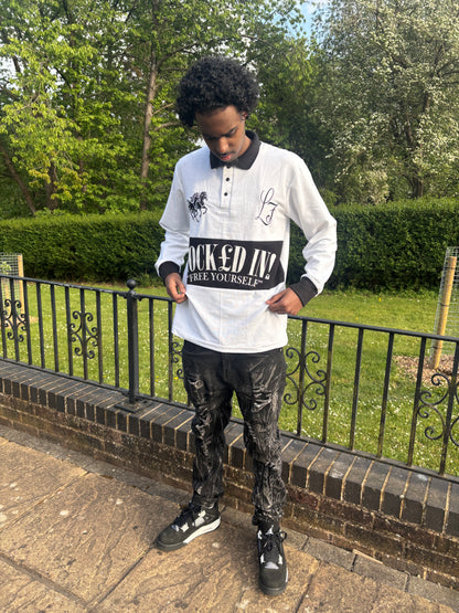 WHITE & BLACK LONGSLEEVE POLO SHIRT