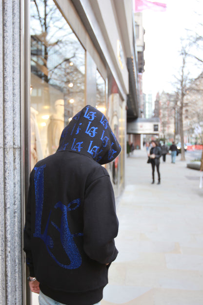 LOCK£D IN! RHINESTONE FULL ZIP - BLACK/ROYAL BLUE