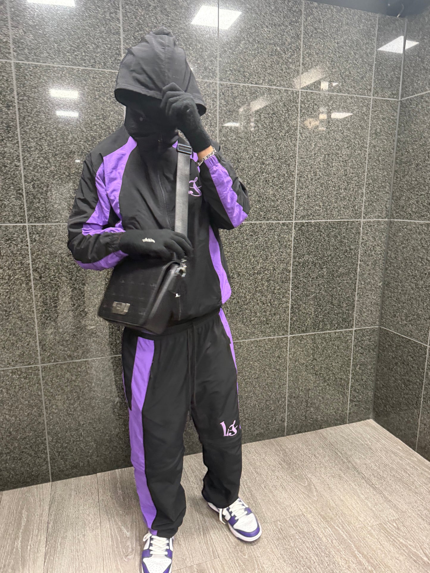 BLACK/PURPLE SHELL 3 PIECE TRACKSUIT