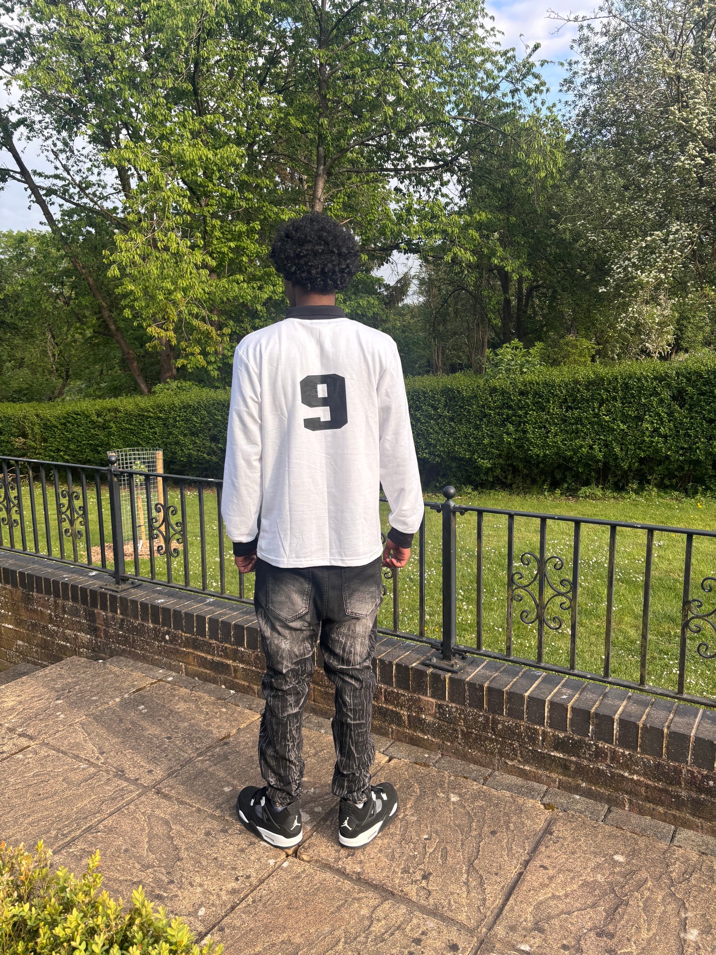 WHITE & BLACK LONGSLEEVE POLO SHIRT