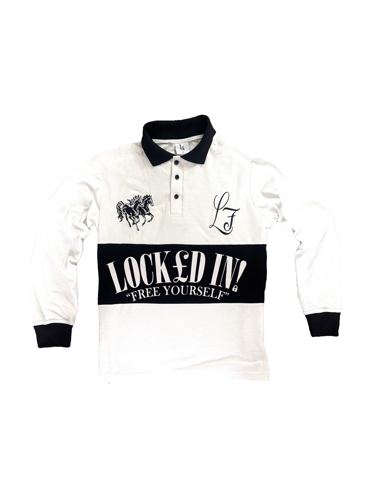 WHITE & BLACK LONGSLEEVE POLO SHIRT
