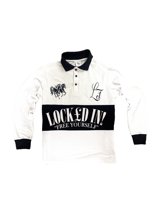 WHITE & BLACK LONGSLEEVE POLO SHIRT