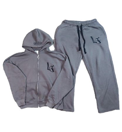 GREY BLACK RELAXED ZIP TRACKSUIT