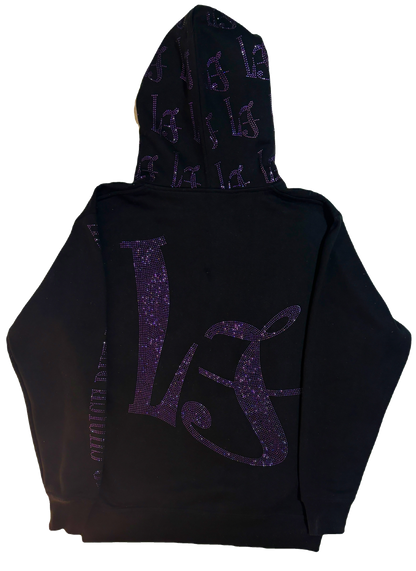 BLACK & PURPLE RHINESTONE FULL ZIP HOODIE