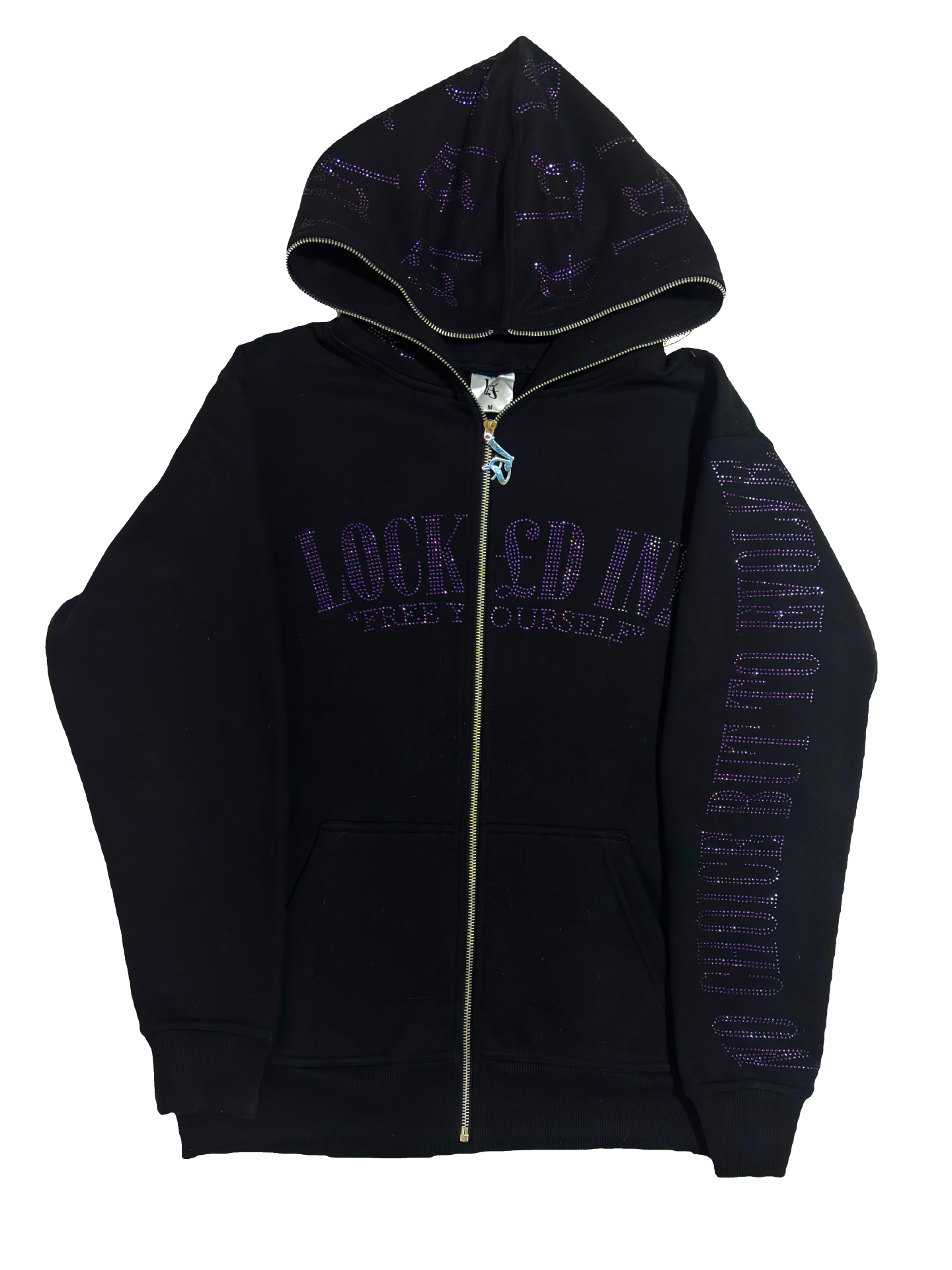 BLACK & PURPLE RHINESTONE FULL ZIP HOODIE