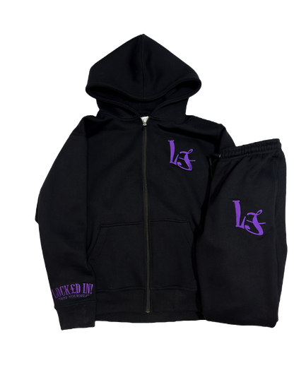 L£ EMBROIDERED ZIP TRACKSUIT - BLACK/PURPLE