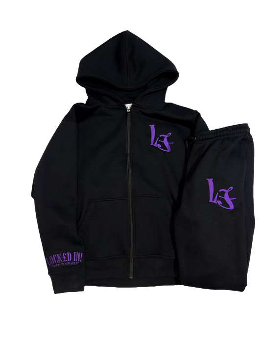 L£ EMBROIDERED ZIP TRACKSUIT - BLACK/PURPLE