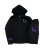 L£ BLACK/PURPLE EMBROIDERED ZIP TRACKSUIT: PRE-ORDER