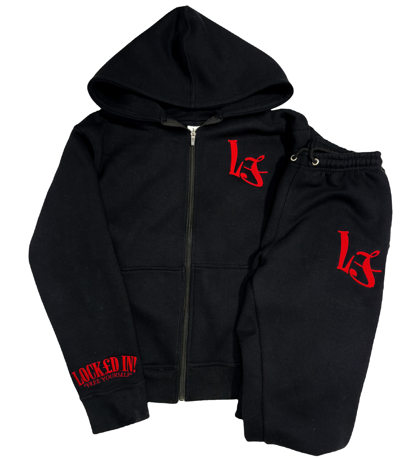 L£ EMBROIDERED ZIP TRACKSUIT - BLACK/RED