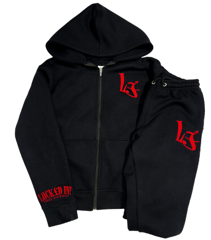 L£ EMBROIDERED ZIP TRACKSUIT - BLACK/RED