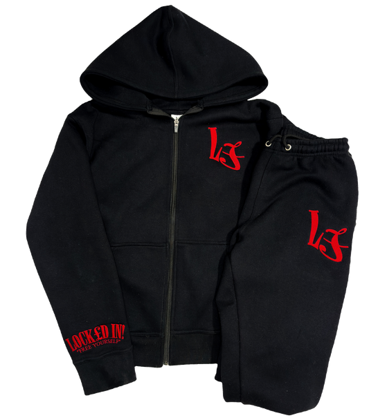 L£ EMBROIDERED ZIP TRACKSUIT - BLACK/RED