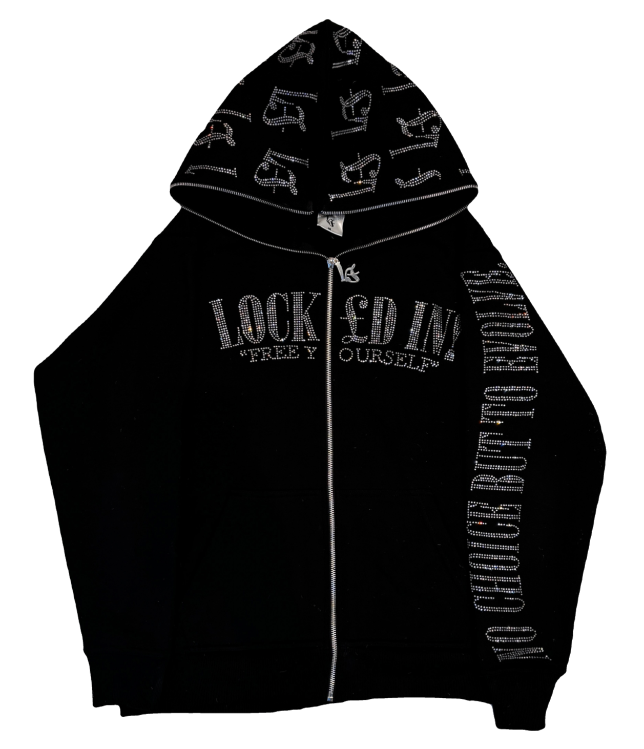 LOCK£D IN! RHINESTONE FULL ZIP - BLACK/WHITE