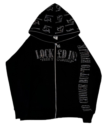 LOCK£D IN! RHINESTONE FULL ZIP - BLACK/WHITE