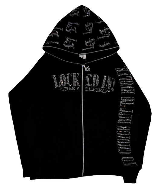 LOCK£D IN! RHINESTONE FULL ZIP - BLACK/WHITE