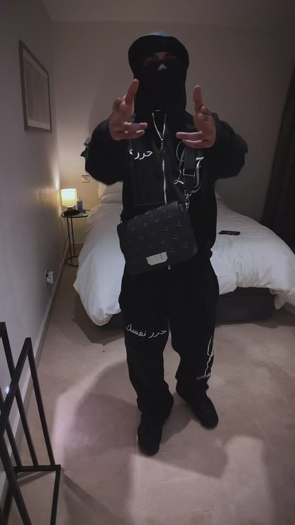 BLACK/WHITE ARABIC "FREEDOM" ZIP TRACKSUIT