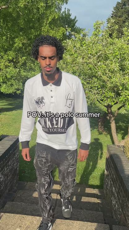 WHITE & BLACK LONGSLEEVE POLO SHIRT