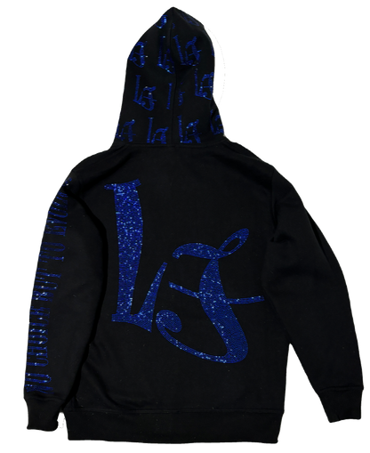 LOCK£D IN! RHINESTONE FULL ZIP - BLACK/ROYAL BLUE