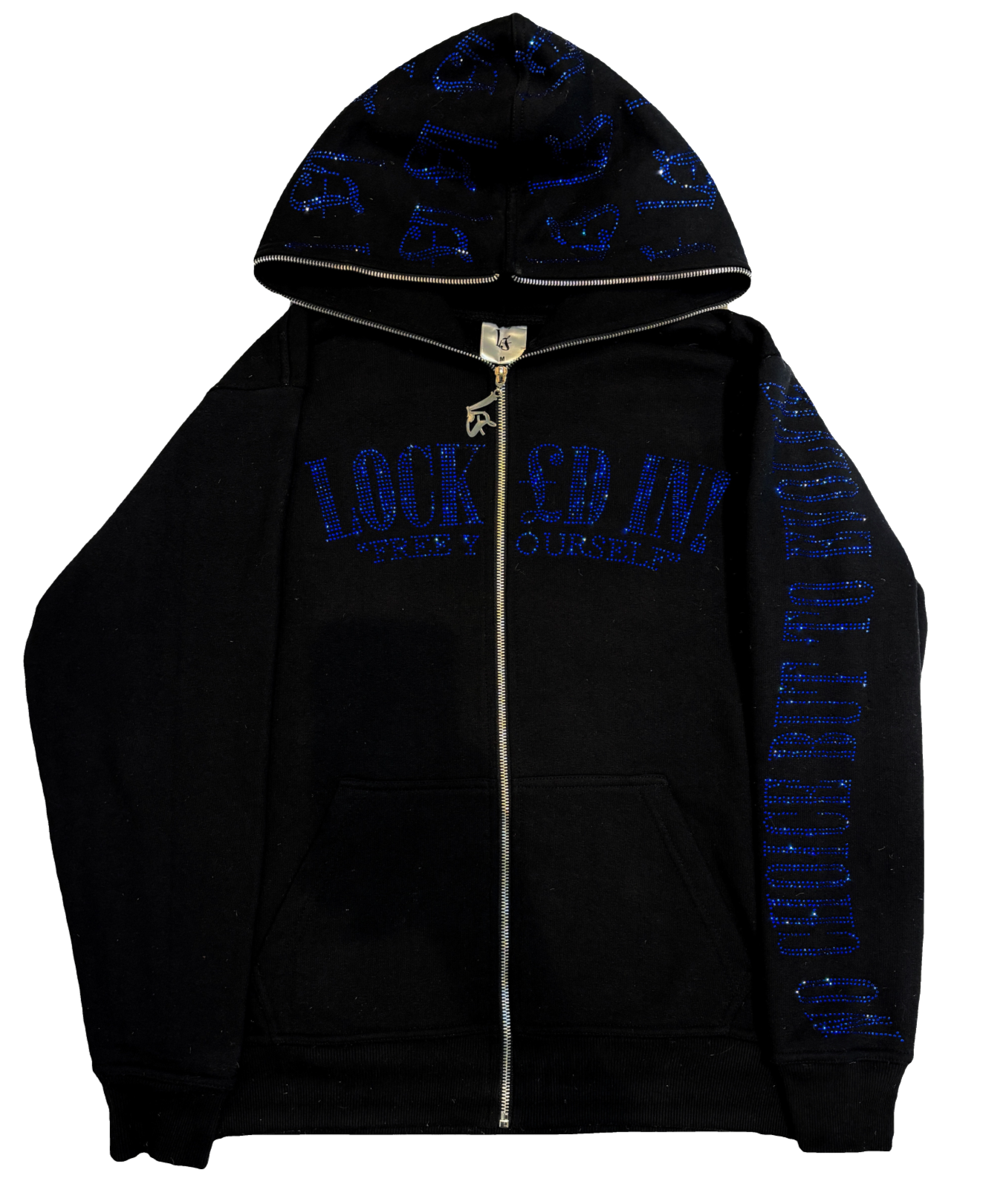 LOCK£D IN! RHINESTONE FULL ZIP - BLACK/ROYAL BLUE