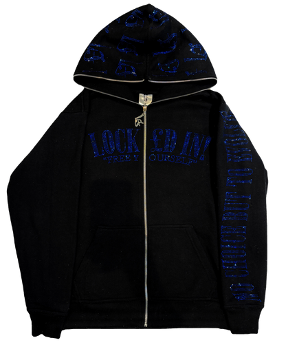 LOCK£D IN! RHINESTONE FULL ZIP - BLACK/ROYAL BLUE